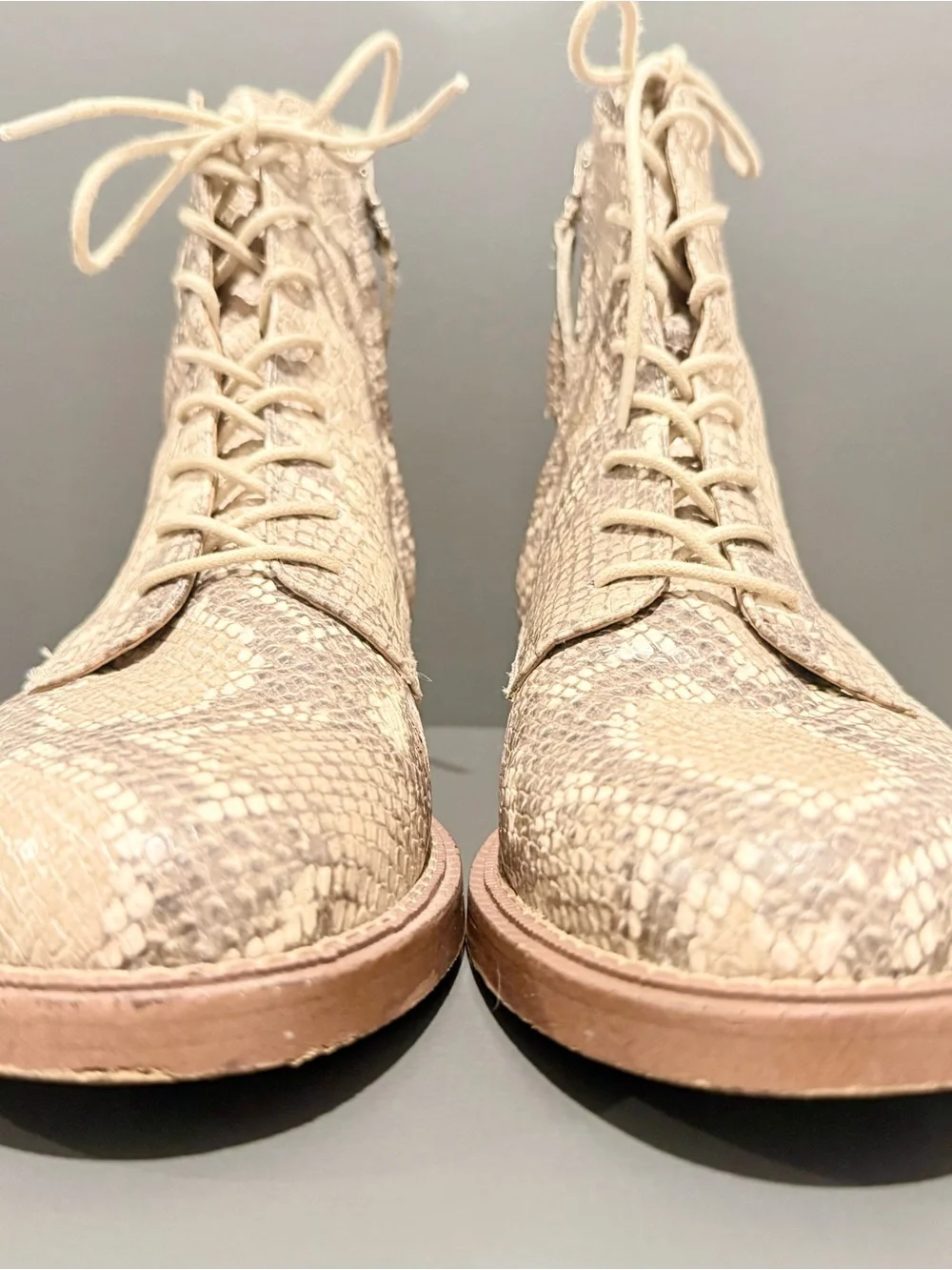 Sam Edelman Nina Snake Print Combat Boots Women’s Size 9 Bootie Ankle Zip Close